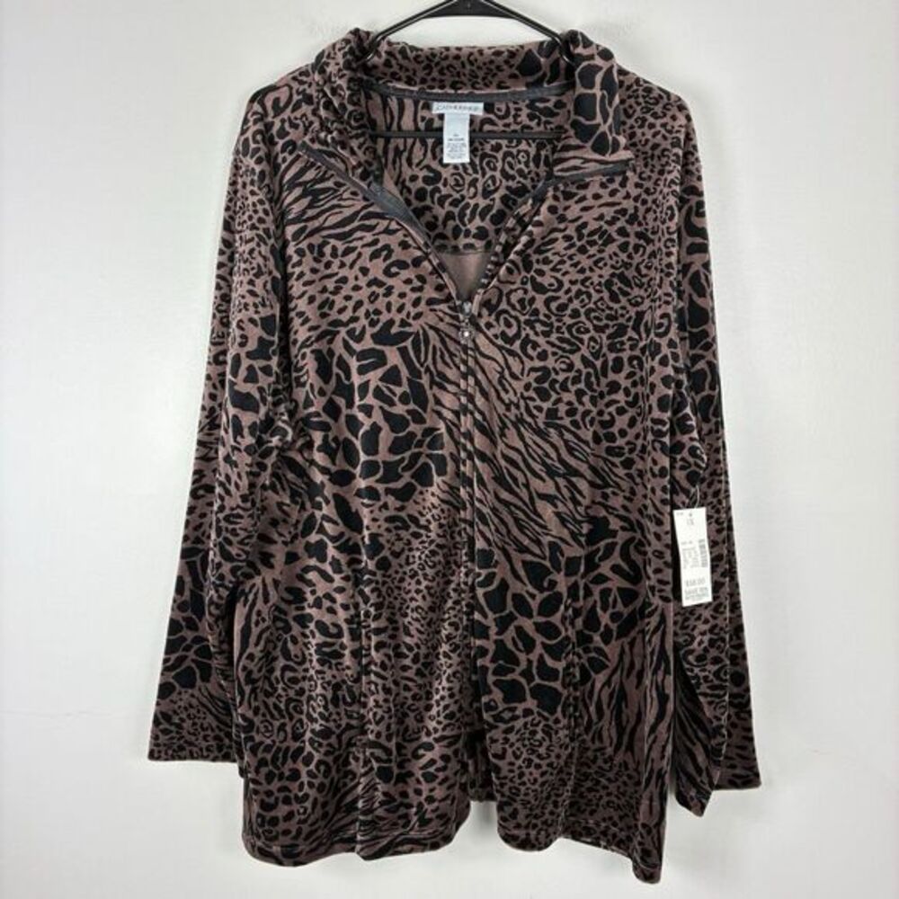 NEW Catherines 1X Animal Print Velour Velvet  Zip‎ Jacket Lounge Comfy